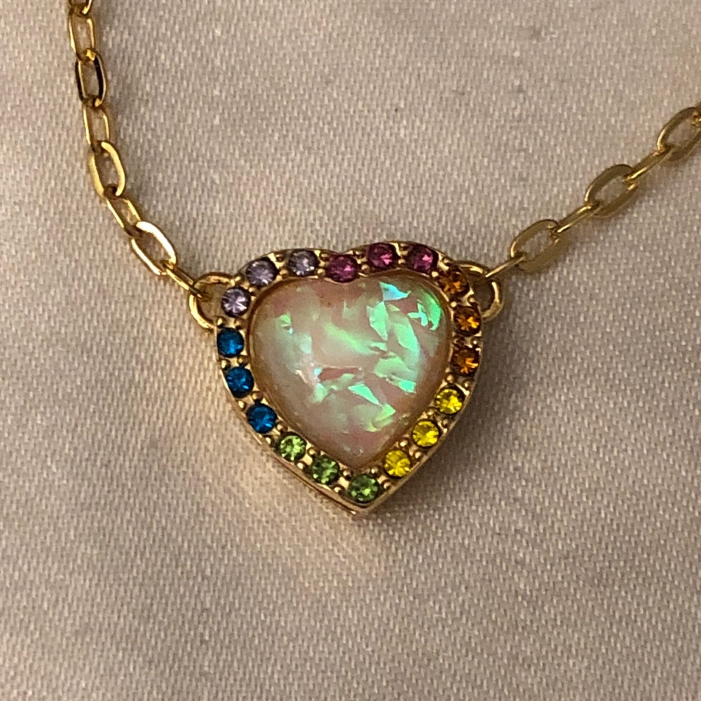 Kurt Geiger London Gold Tone Opal Heart Rainbow Crystal Pendant Necklace NWT - Picture 10 of 14